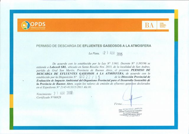 Permiso Descarga Efluentes Gaseosos - Labcecil SRL